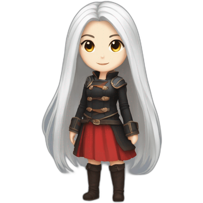 rpg-girl-with-long-straight white-hair-and-red-skirt and black tights like chibi emoji