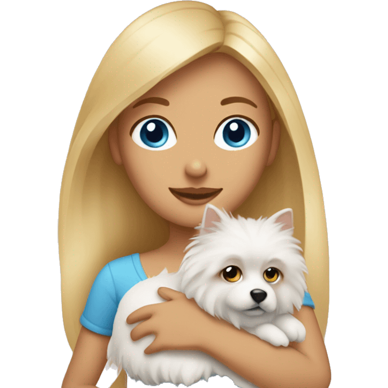 Blonde girl blue eyes holding spitz  emoji