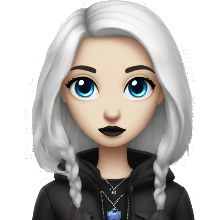 goth girl with blue eyes and black cat emoji