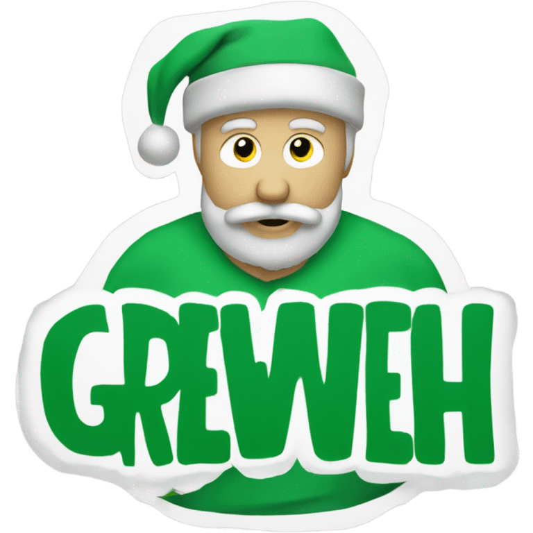 Santa wearing green t shirt. T s-shirt has words ‘Greenwich Health’ written in white letters  emoji