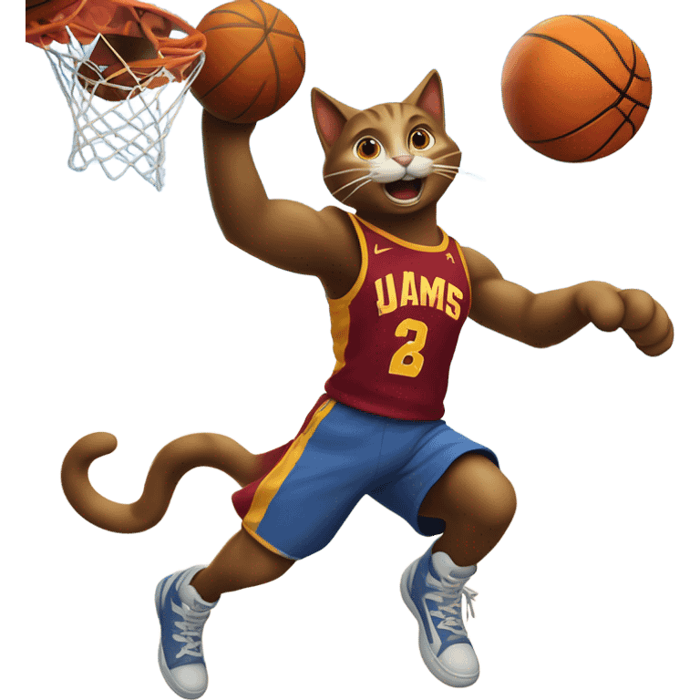 Cat dunking on LeBron James emoji