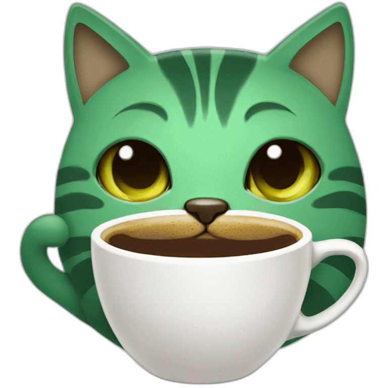 green cat drinking espresso emoji