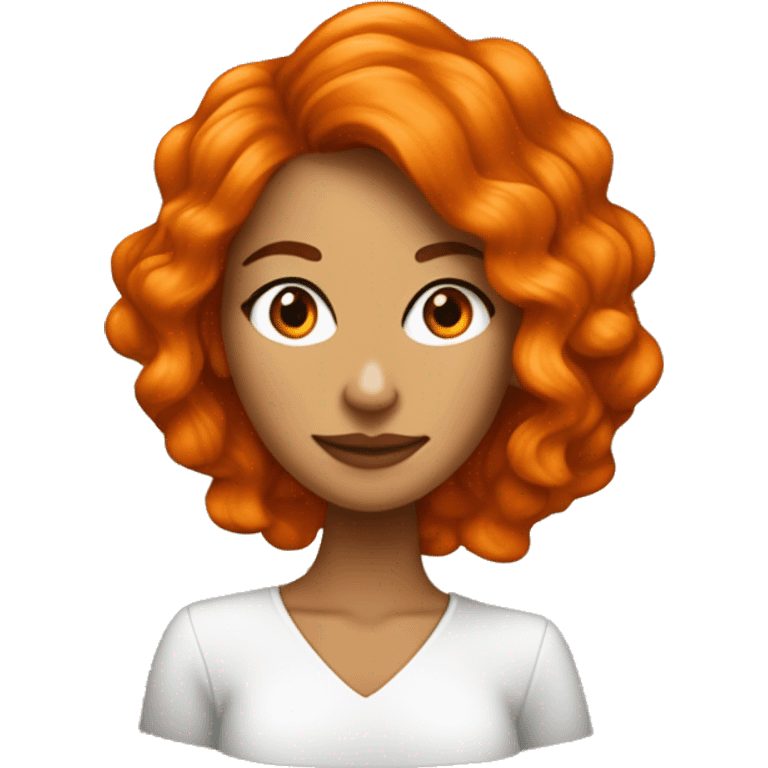 Crea una mujer blanca de cabello castaño oscuro con naranja en las puntas y que ella esté pintando un cuadro  emoji