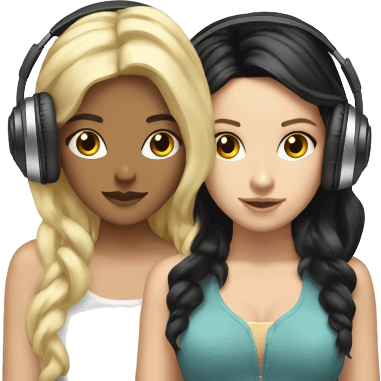 2 white Girls dj with headphones one black hair one blonde hair  emoji