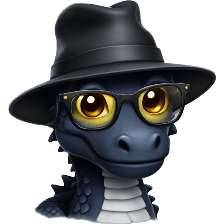 Cute black dragon in glasses and hat  emoji