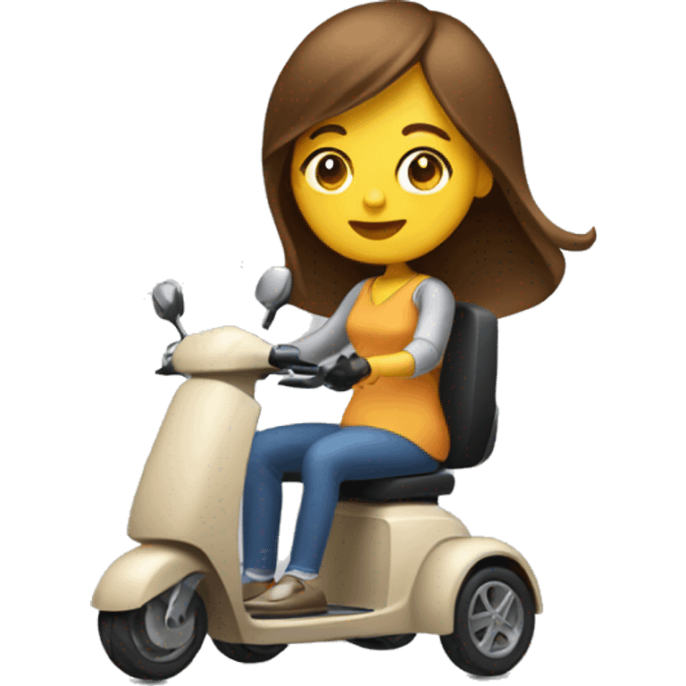 Woman with long brown hair riding a mobility scooter  emoji