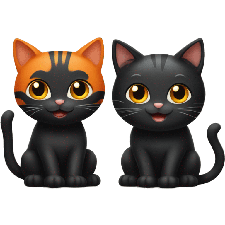 One Black Cat and one Orange Cat being happy emoji