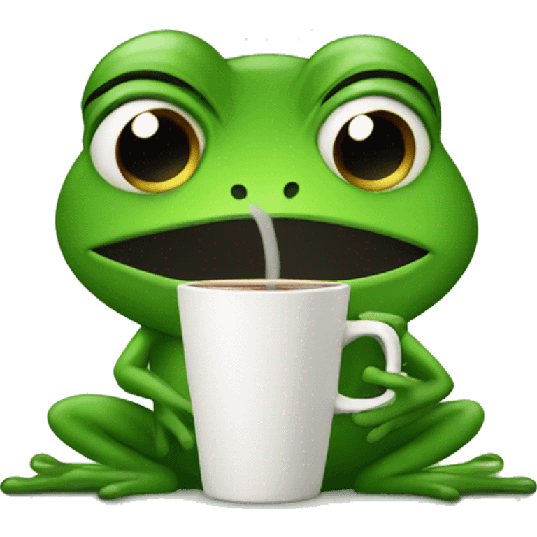 A sad cute froggy drinks coffee emoji