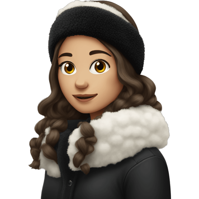 pretty brunette girl wearing black fuzzy headband for winter emoji