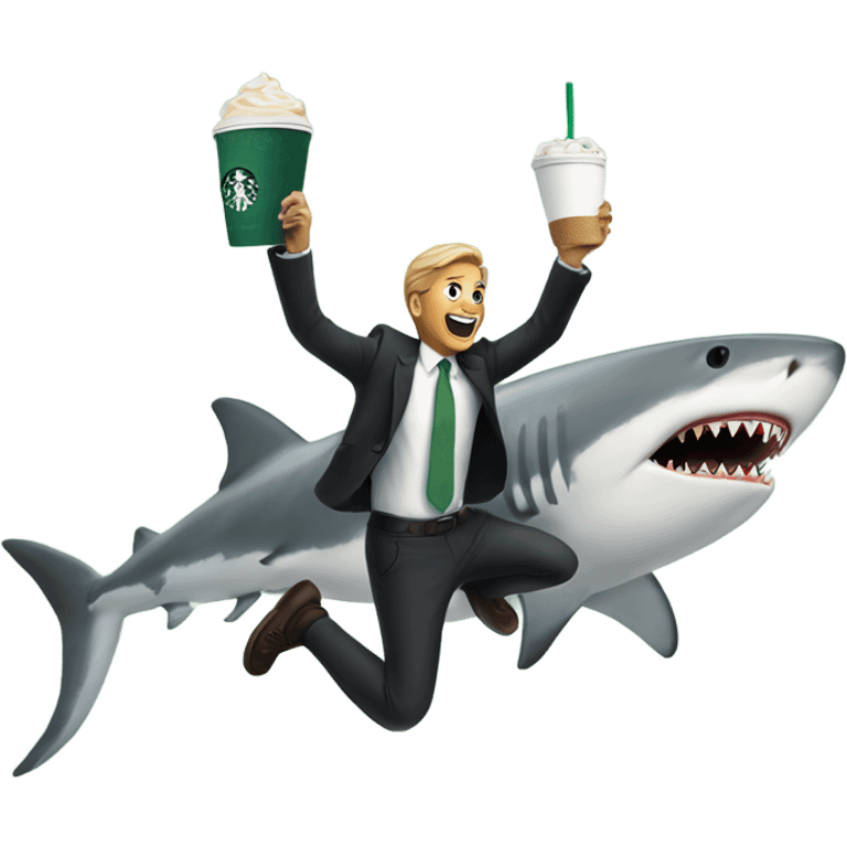 Starbucks man jumping over a shark emoji