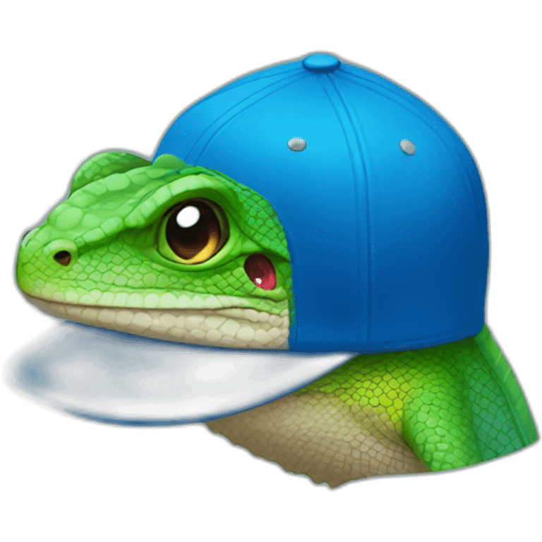 Lizard emoji with blue baseball hat emoji