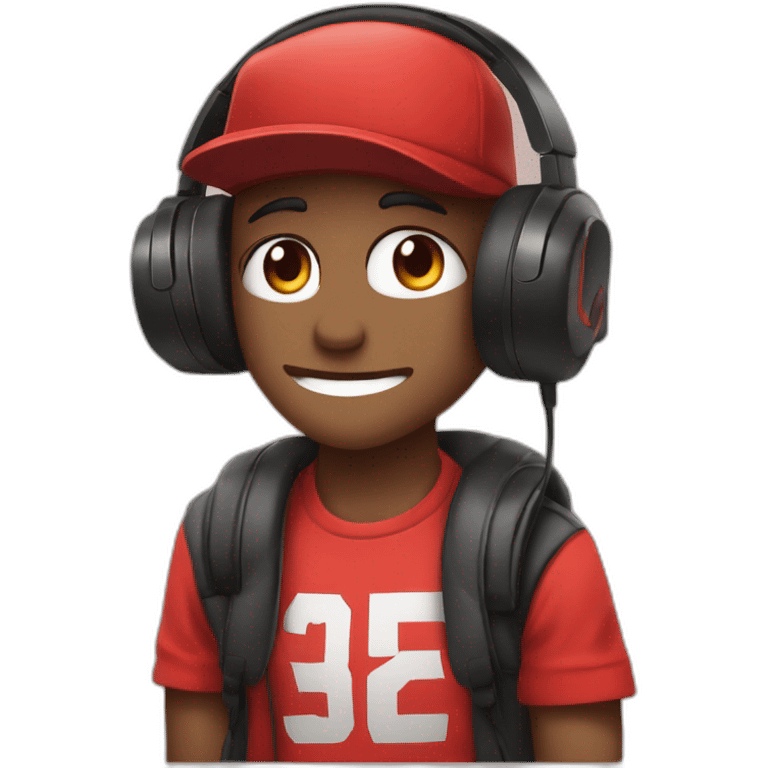 Streamer wearing the cap and headphone with tshirt black and red squares emoji