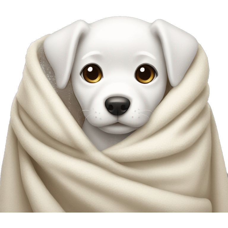 mini white puppy wrapped up in blanket  emoji