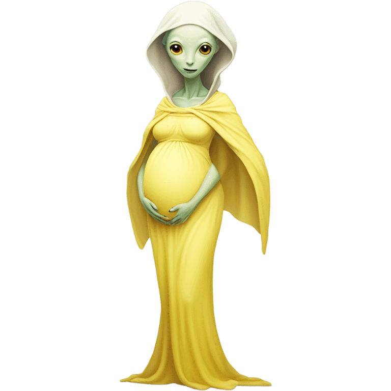 Pregnant white alien woman, full body in jellow  dress emoji