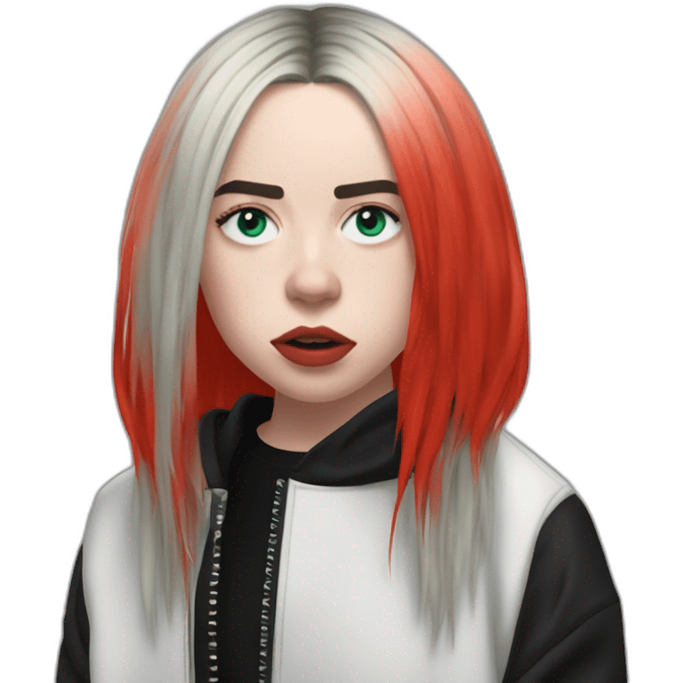 Billie eilish cheveux noir et rouge emoji