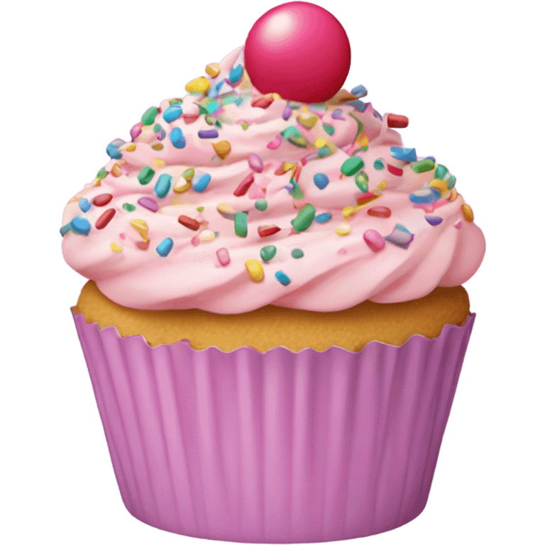 pastel pink cupcake, with colorful sprinkles on it emoji