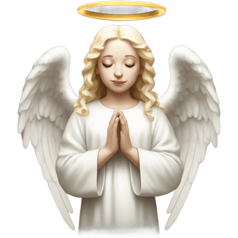 Hyper Realistic pale praying angel full body with halo emoji