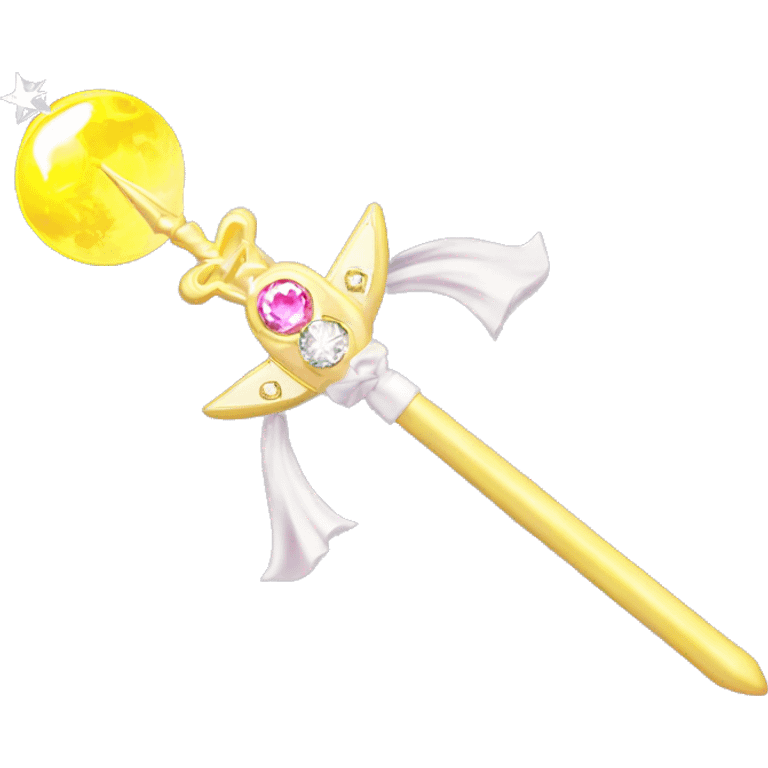 Sailor moon wand pink and white, yellow moon, diamonds emoji