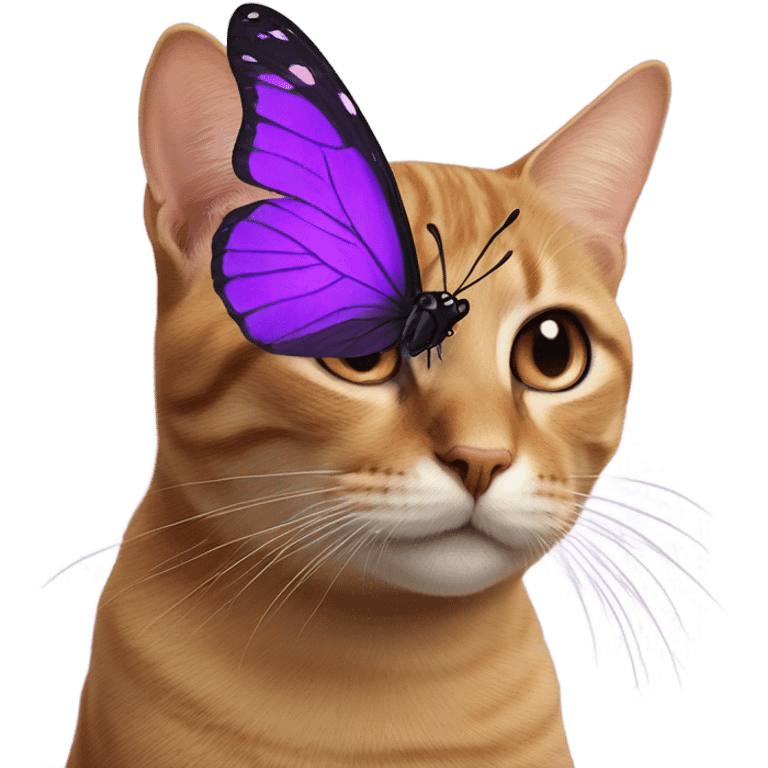 Purple butterfly on brown cat’s nose  emoji