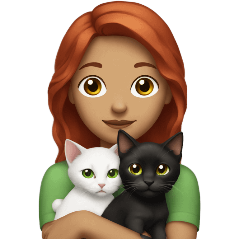 Brown red locks holding a kitten with a white woman with green eyes and black hair emoji