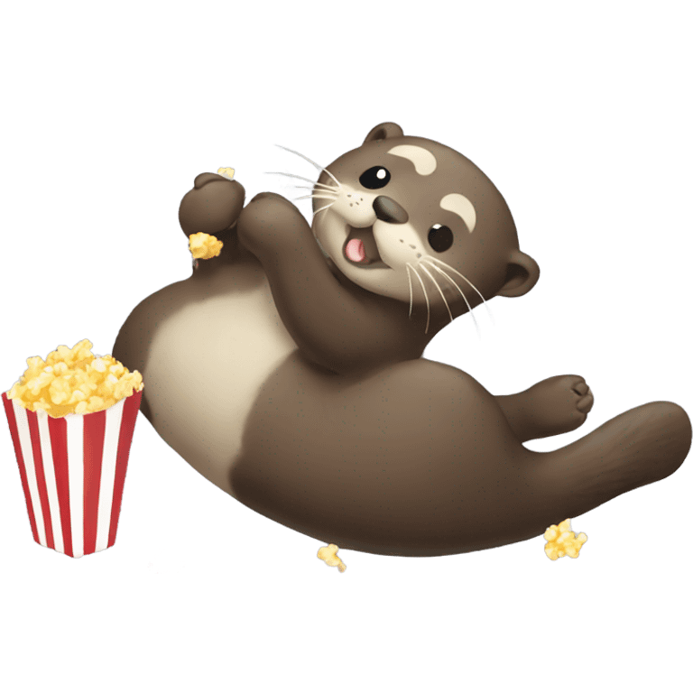 An otter laying on its back eating popcorn emoji