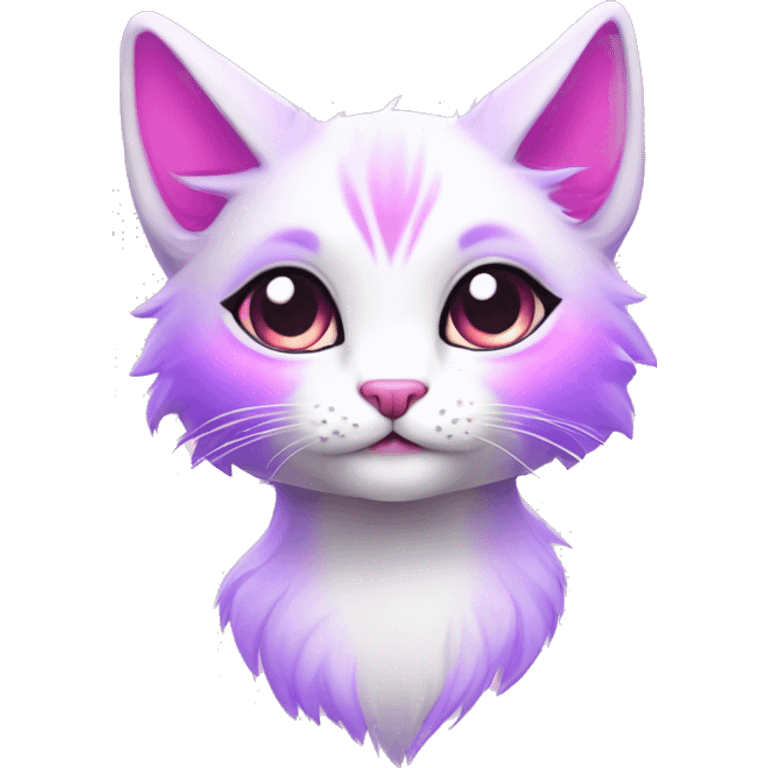 Kawaii colorful bright lilac-pink-white-gradient fantasy ethereal anthro feline fursona animal creature emoji