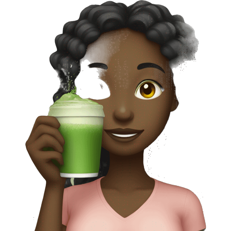 Black girl drinking matcha emoji