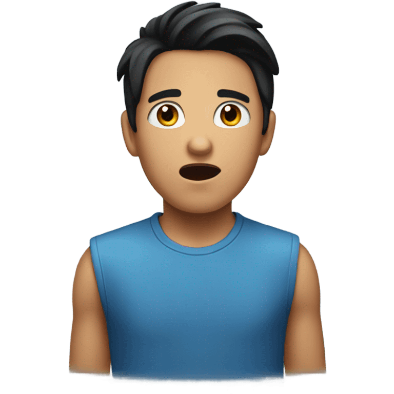 An emoji of a young man with black hair, wearing a blue top, looking very surprised. emoji