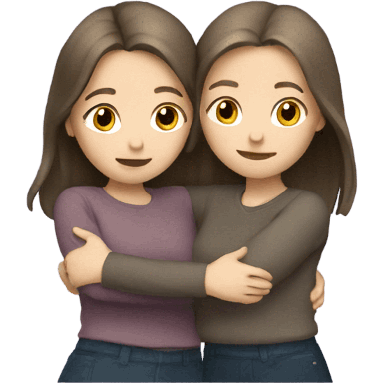 two pale brunette girls hugging emoji