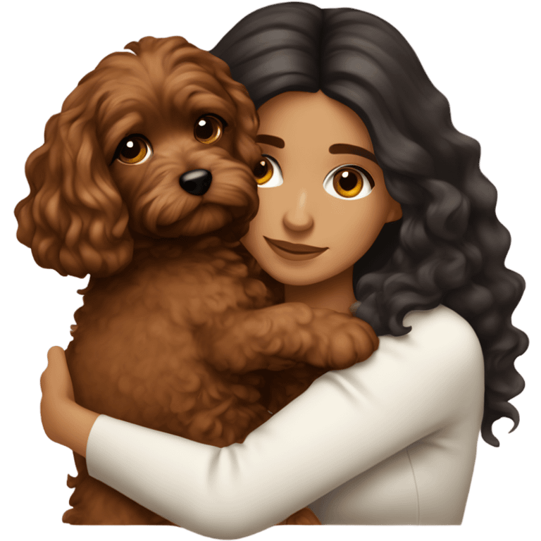 pretty girl dark long hair latina makeup hugging a brown cavapoo emoji