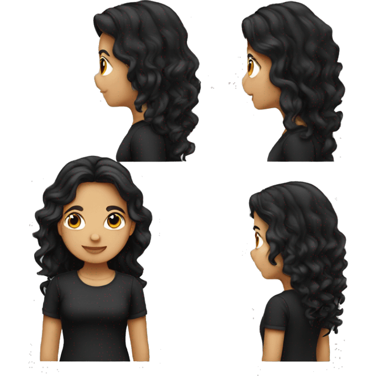 Pretty Hispanic girl with long black wavy hair and black shirt emoji