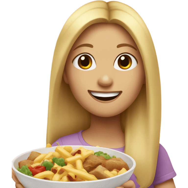  Blonde long hair girl eating big meal  emoji