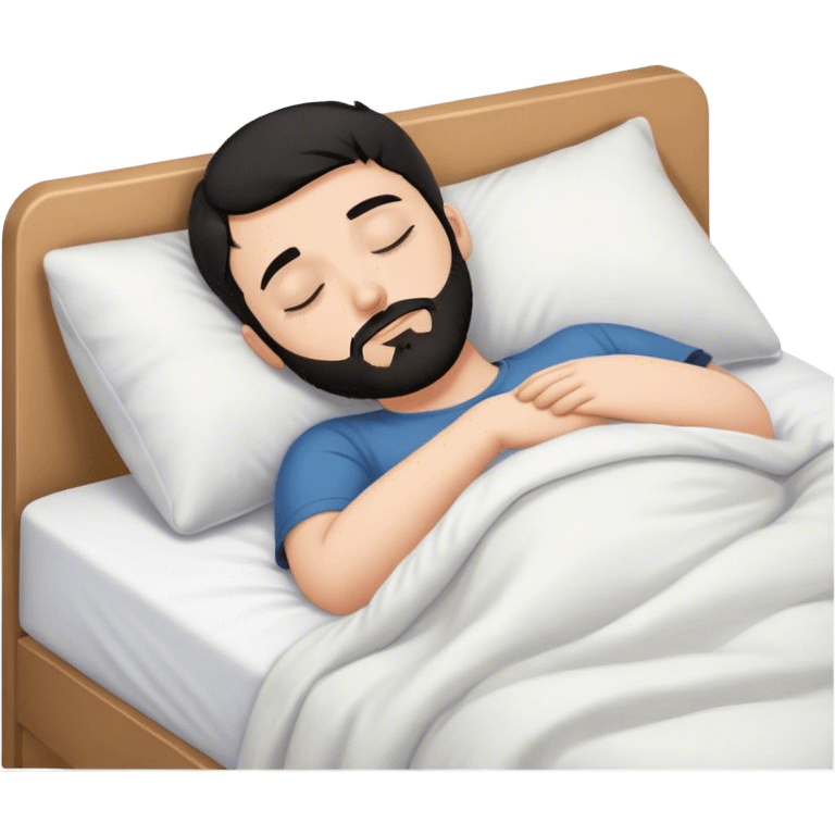 young white man with black short beard and short black hair sleeping in bed emoji