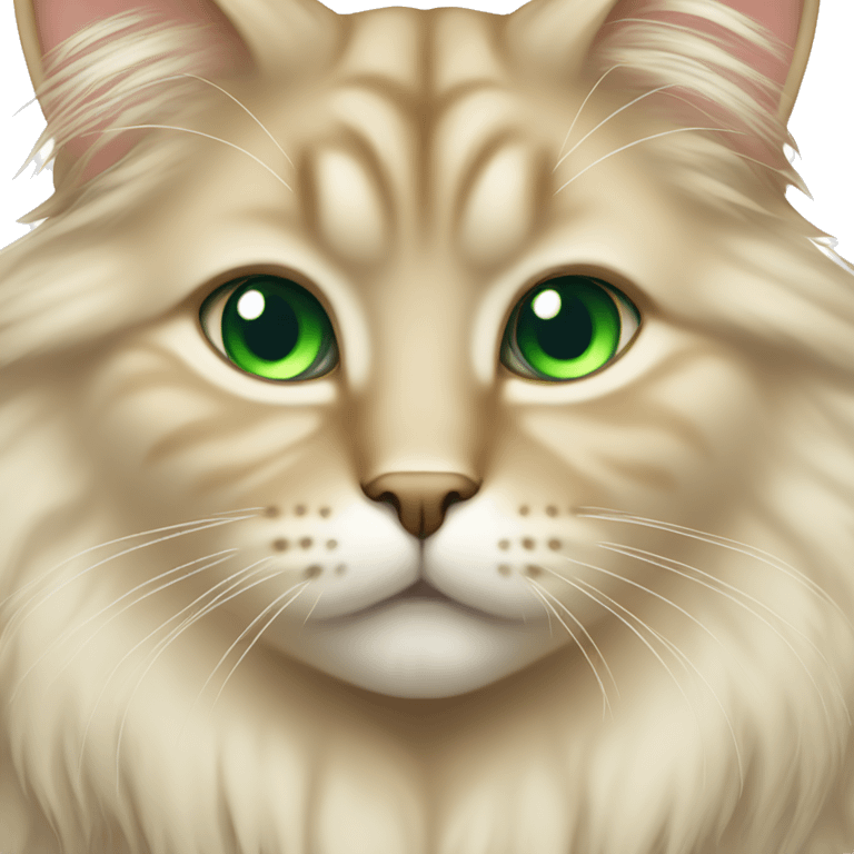 Fluffy Long hair beige cat with green eyes emoji