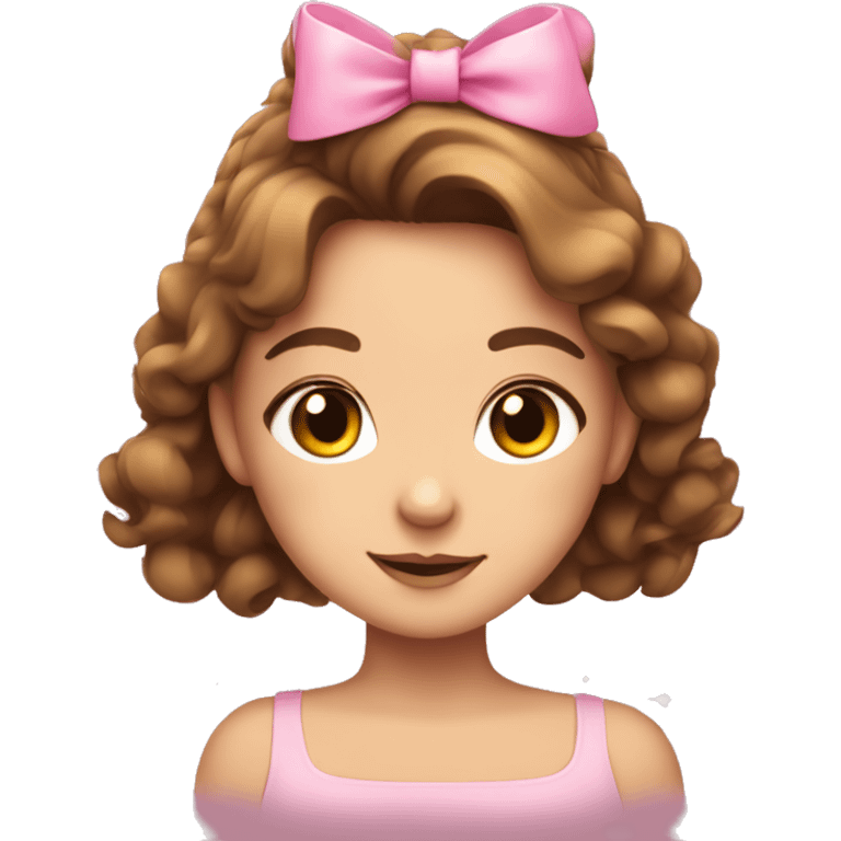 A cute young woman with brown hair with small pink bows and sparkles around her emoji