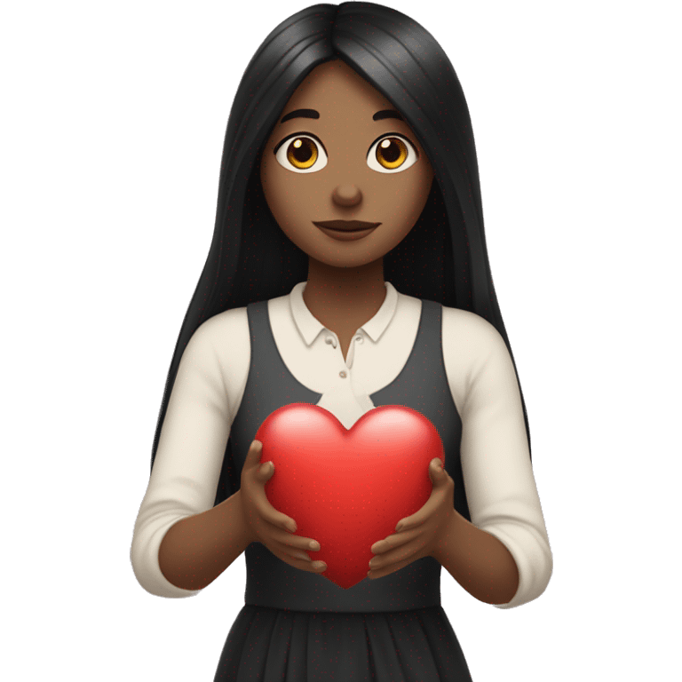 Pale girl with long black hair holding heart in her hands  emoji