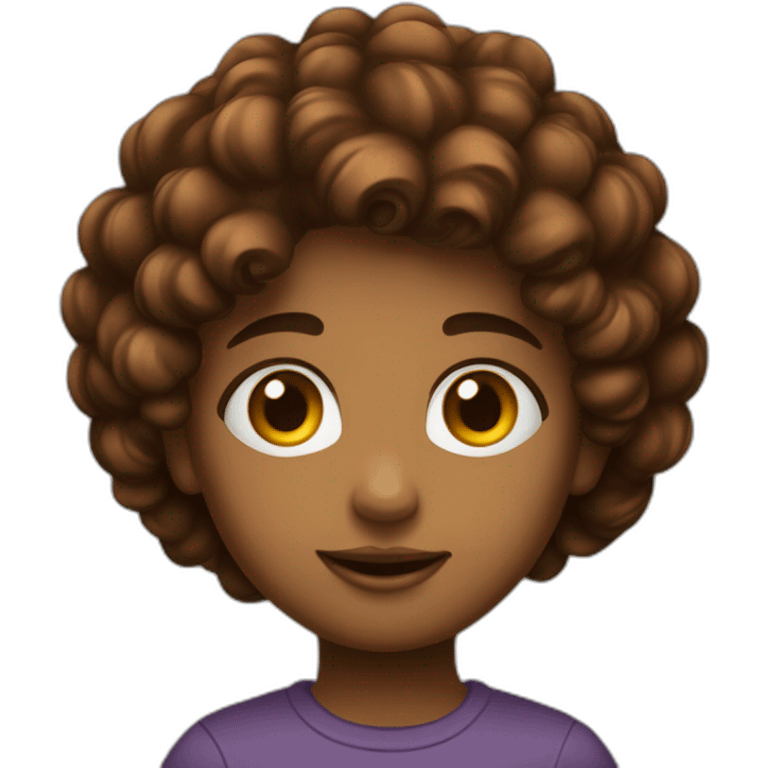 Adolescente couleur bronzée avec des cheveux marrons bouclés et long et des yeux noirs emoji