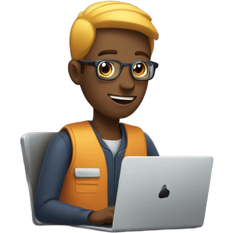 A guy working in a laptop and the laptop showing ai in the screen  emoji