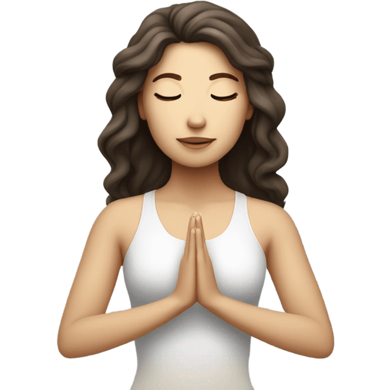 White brunette girl with beautiful hair meditating  emoji