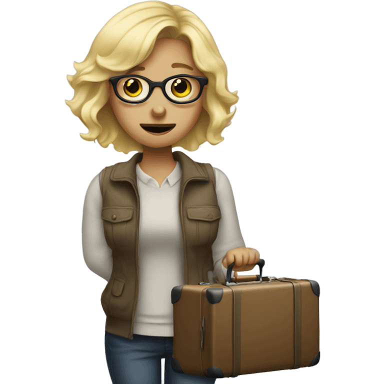 Girl blonde hair and glasses crying with a suitcase emoji