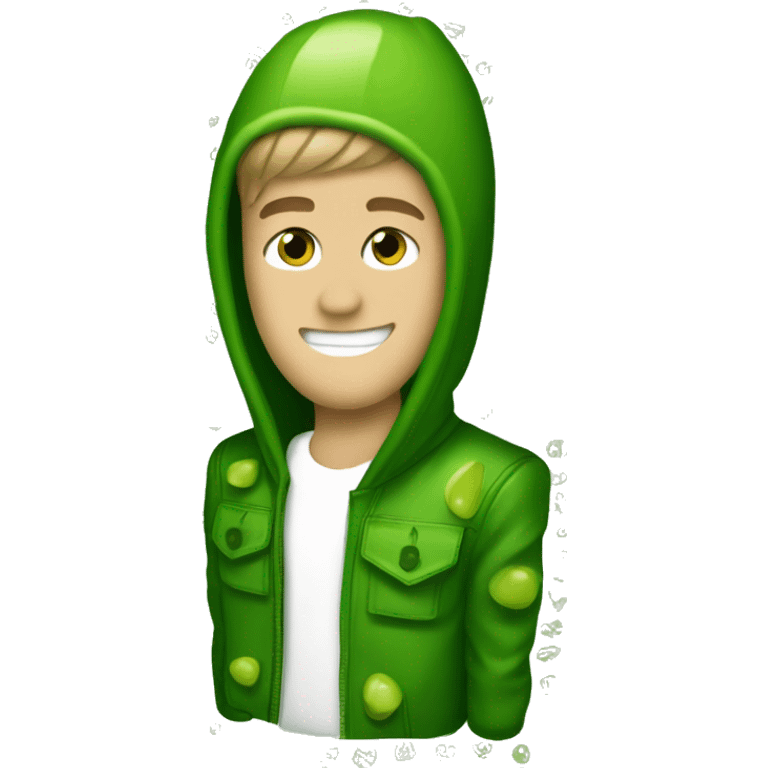 justin bieber wearing pickle suit emoji