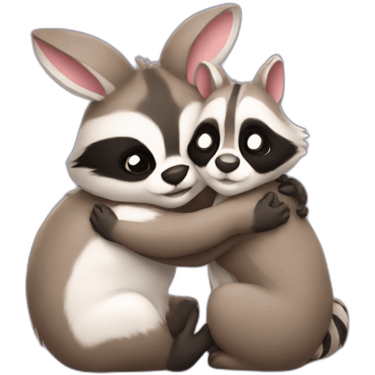 bunny raccoon hug emoji