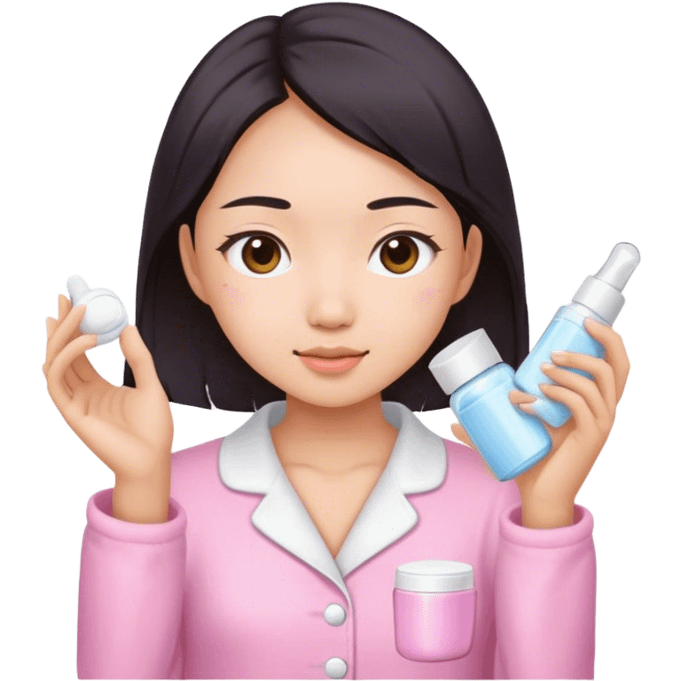 angelic asian girl doing skin care in pink pajamas emoji