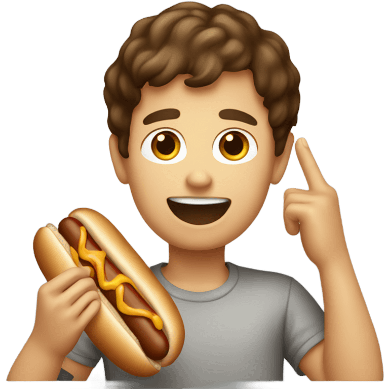 Brown haired Boy eating a hotdog  emoji