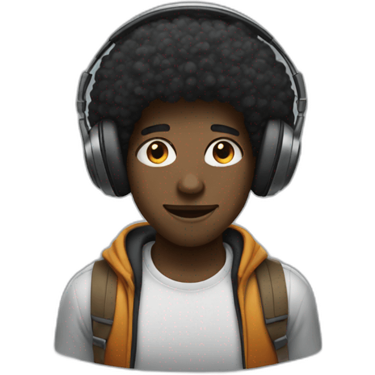 black guy with an afro wearing headphones emoji