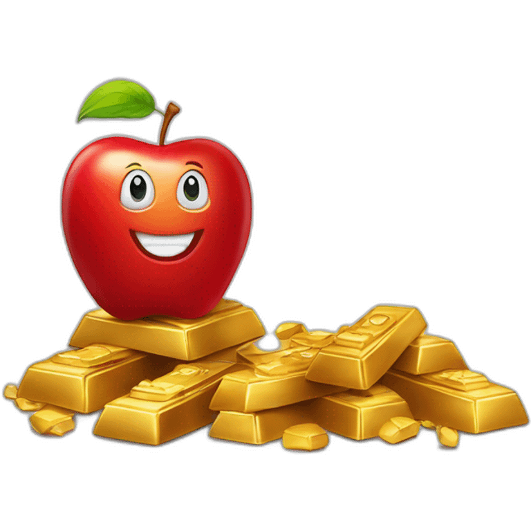 smiling red apple standing on a pile of gold ingots emoji