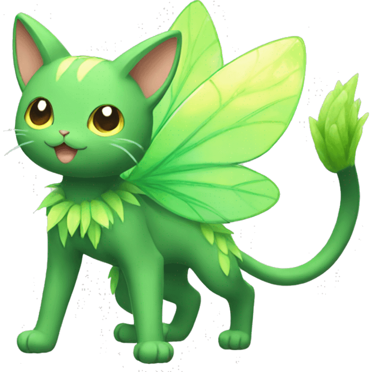 Shiny Grass-type-Fairy-type-Fakémon-Cat full body emoji