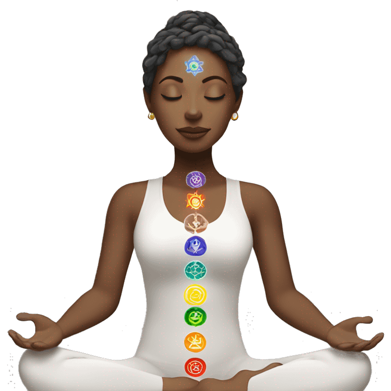 White woman with 7 chakra symbols meditation  emoji