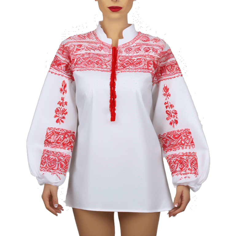 Long sleeve Blouse vyshyvanka, white with red embodiary on sleeves emoji