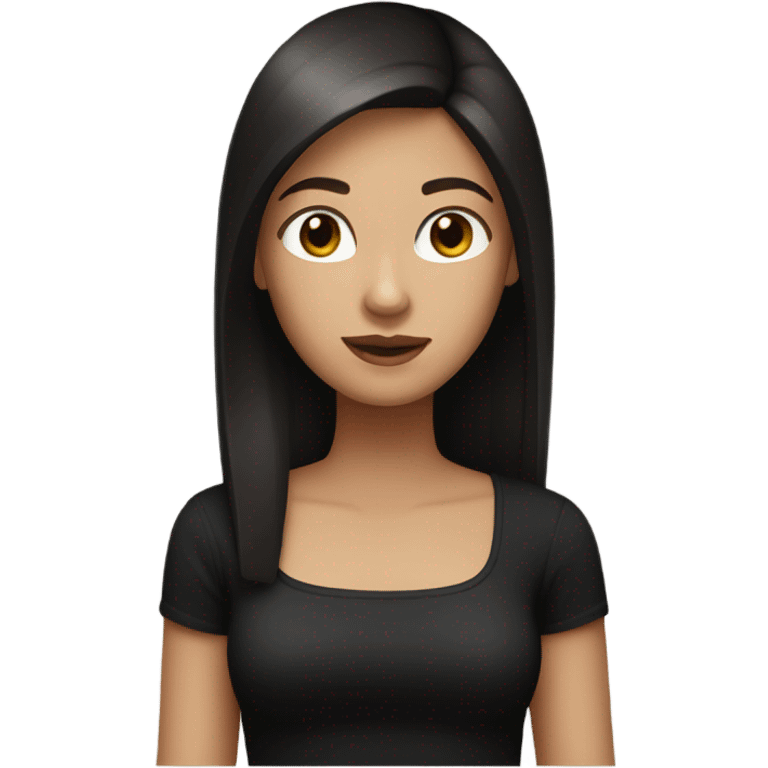 Make a girl with light skin and dark brown straight hair and a black square neck top emoji style emoji